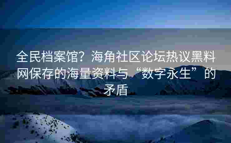 全民档案馆？海角社区论坛热议黑料网保存的海量资料与“数字永生”的矛盾