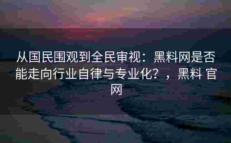 从国民围观到全民审视：黑料网是否能走向行业自律与专业化？，黑料 官网